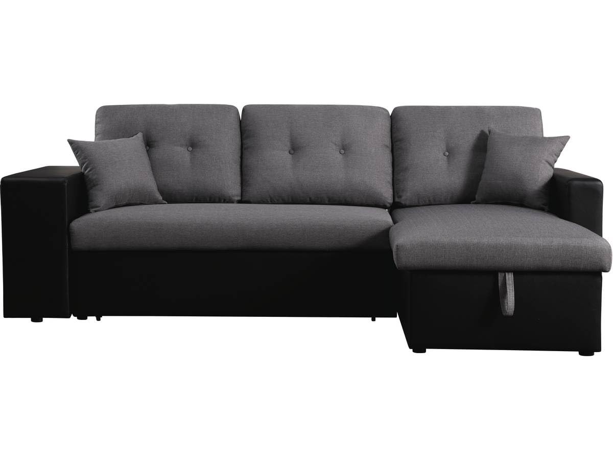 Habitat et Jardin - Canapé d'angle Convertible et Réversible Axel 3 Places Noir et Gris - Canapé Lit Moderne Design en Tissu Lin - Espace de Stockage (Méridienne) + Étagères