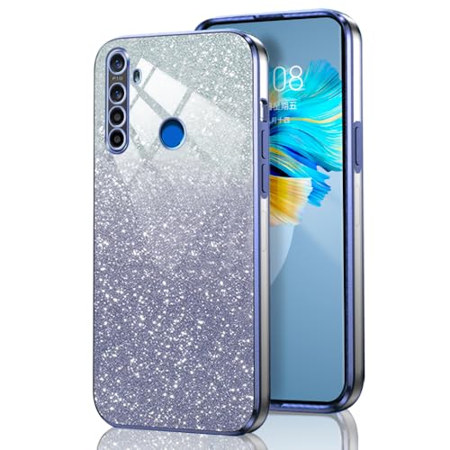 GOGME Glitter Funda para Realme 5 / Realme 5S / Realme 5i / Realme C3, Marco Galvanizado TPU Anti-arañazos Brillantina/Transparente Protectora Carcasa. Azul