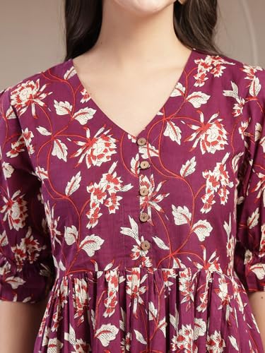 Image of Stylum Women's Ethnic Printed Cotton Flared Dress