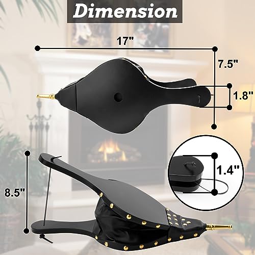 KIAADSY Bellows,17\"x 7.5\" Fireplace Bellows for Fire Pit Wood Stove Camping, Fireplace Blower with Hanging Strap,Cast Nozzle Fireplace Bellows(Black)