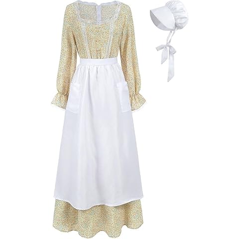 Womens Pioneer Dress Floral Prairie Dresses Lace Pilgrim Colonial Costume(XXL) Cover