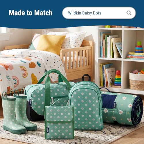 Image of Wildkin Overnighter Duffel Bag for Kids, Daisy | 18 x 9 x 9 in travel duffel with roomy main compartment, exterior zip pocket and removable padded shoulder strap.