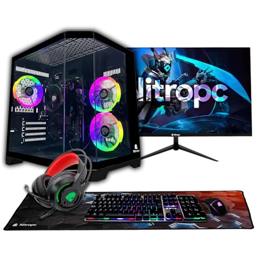 NitroPC PC Gaming Completo Start Esports Core Pack FHD120-24 · 90–110 FPS · 1080p · Ryzen 5 5655G (APU) RAM 16GB, M.2 1TB, Windows 11 Pro, WiFi, Negro - Monitor 24' FullHD + Accesorios