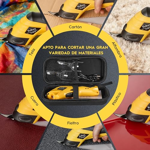 Miniatura 2 de Kolozy Tijeras Eléctricas Costura Sin Cable, Cortador De Carton Recargable 4v Batería 2500 Mah 10000 Rpm Con 2 Cuchillas, Cutter Eléctrico Apto Para Tela Cartón Alfombras Fieltro Cuero Plástico