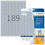 HERMA 4220 Typenschild Folien-Etiketten DIN A4 (25 x 10 mm, 25 Blatt, Polyesterfolie, matt) selbstklebend, bedruckbar, extrem stark haftende Klebefolie, 4.725 Klebeetiketten, silber