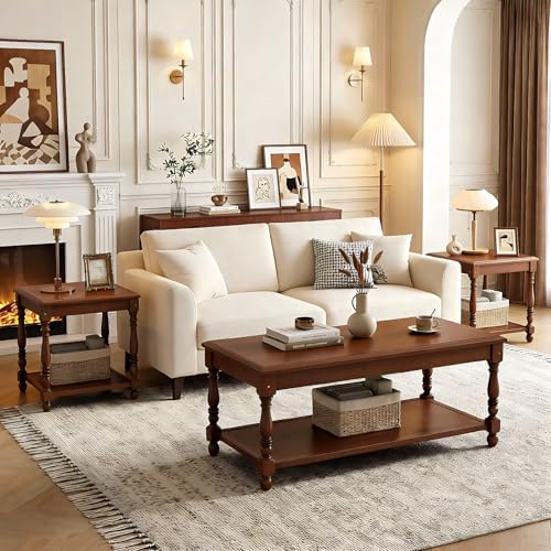 Girarvs 3-Piece Coffee Table Set, Vintage Solid Wood Living Room