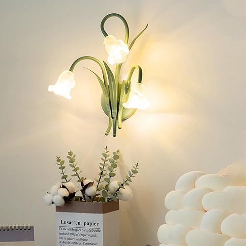 Miniatura 4 de Nordic Farmhouse Wall Sconce Frosted Glass Green Milk White Flower Vintage Wall Light for Girls Bedroom Bedside Living Room Hallway Modern Lighting
