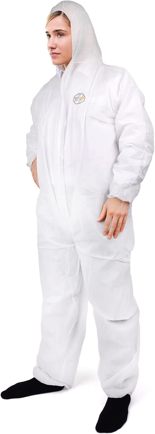 2 Pack 2X-Large Disposable Coveralls with Hood Protective Suit, Microporous, White Elastic Wrist 2 Pack 2X-Large Disposable Coveralls with Hood Protective Suit, Microporous, White Elastic Wrist