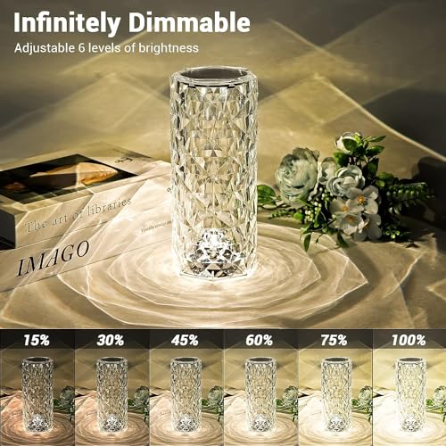 REFULGIX Rose Crystal Diamond LED Table Lamp | 16 Color Changing Touch Bedside Night Light with Remote | USB Rechargeable Decorative Lamp for Bedroom, Living Room, Party & Dinner Decor (Pack of 1)