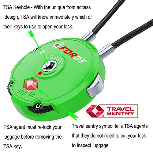 Image of Forge Quality TSA Approved Luggage Locks for Travel Accessories, Suitcase, Pelican case, Ammo Boxes, Set Your own Combination, Zinc Alloy Body-Cable Green 2 Locks