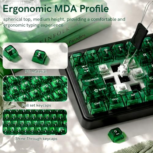 Image of dagaladoo Dark Green Clear keycap Set,Transparent keycaps 60 75 100 Percent,Crystal Jelly Keycaps,Shine Through Custom Key caps,MDA Profile Key Caps Keyboard for Mx Switches Mechanical Keyboard