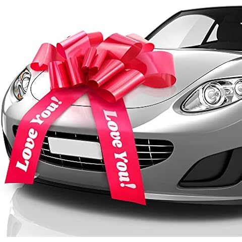 Zoe Deco Love You Car Bow (Red, 30 inch), Giant Gift Bow Pre-Printed with Love You, Big Bow for Car, Birthday Bow, Huge Car Bow, Car Bows, Big Bow for Gifts, Bow for Cars, Gift Wrapping Cover