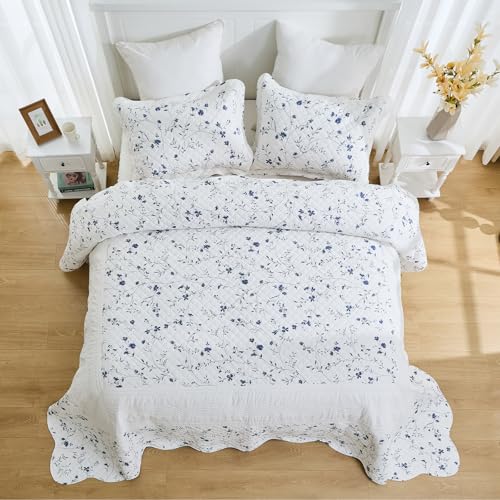 SOElinens Queen Bedspreads 102x120, Farmhouse Floral Navy/White - image 4