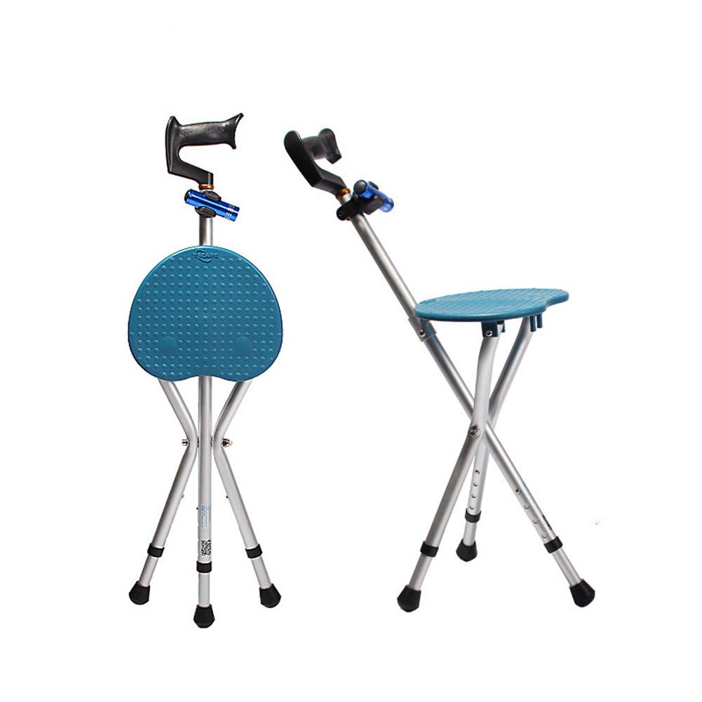 Folding Cane Seat Sturdy Lightweight Adjustable Handle Legs with LED Light Cushion for Elderly Walking Stick 300 lbs Large Plate