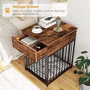 HOOBRO Dog Crate Furniture, Wooden Dog House, Decorative Dog Kennel with Drawer, Indoor Pet Crate End Table for Small Dog, Steel-Tube Dog Cage, Chew-Proof, Rustic Brown and Black BF01GW03 HOOBRO Dog Crate Furniture Wooden Dog House Decorative Dog Kennel with Drawer Indoor Pet Crate End Table for Small Dog Steel Tube Dog Cage Chew Proof Rustic Brown and Black BF01GW03