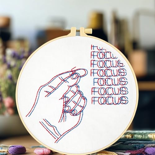 Image of Crafmanoe Easy Hand Embroidery Kits for Beginners Adults, Focus Embroidery Starter Kits, Counted Cross Stitch Kits for Beginners Craft Kits for Adults Women, Embroidery Hoops, Thread & Video Tutorial