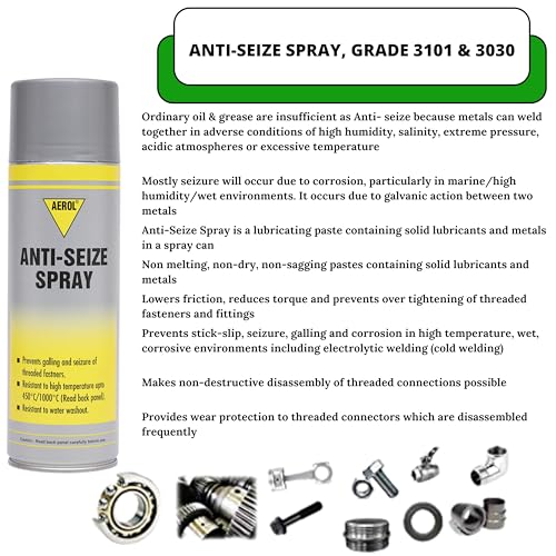 Image of Aerol Anti-Seize Copper-Based Lubricant Spray 300g | Black | Metal Protection for Bolts, Nuts, Flanges & High-Temperature Industrial Applications | Serviceable Temperature -30C to 500C