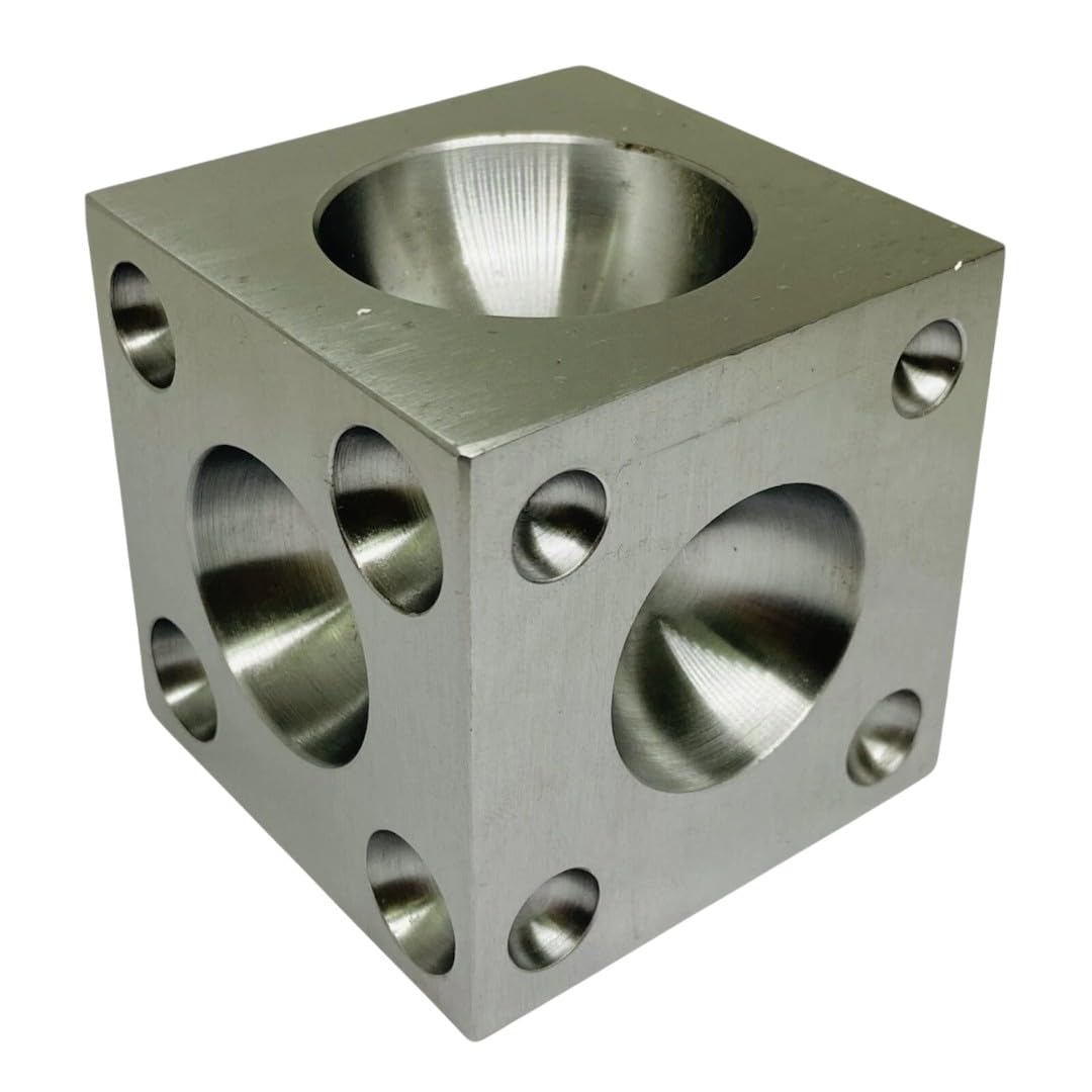3" x 3" Steel Dapping Block for Jewelry Making – 25 Half Sphere Doming Depressions 4.25mm–60mm – Hardened CNC Machined Steel Dapping Cube for Metal Forming, Bead & Jewelry Shaping Tool