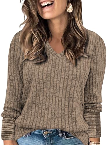 Image of VISLILY Womens-Plus-Size-Dressy-Tops Casual V Neck Long Sleeve Knit Sweater