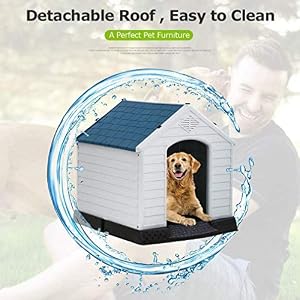 Large Dog House Indoor Outdoor Waterproof Ventilated Plastic Dog House Pet Shelter Cage with Ventilation and Elevated Flooring, Suitable for Small Medium and Large Dogs, Easy to Assemble, White Large Dog House Indoor Outdoor Waterproof Ventilated Plastic Dog House Pet Shelter Cage with Ventilation and Elevated Flooring, Suitable for Small Medium and Large Dogs, Easy to Assemble, White