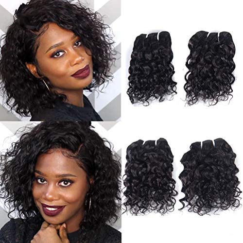Brazilian Natural Wave Human Hair Weave 4 Bundles Water Wave Wet And Wavy 10A Grade Real Remy Hair Extensions Virgin 100% Unprocessed Natural Black Color 8 Inch 50g/Pc