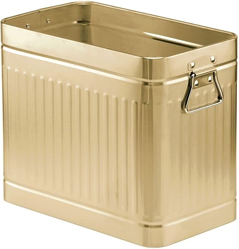 mDesign Cubo de basura decorativo retro vintage rectangular de metal pequeño, contenedor de basura con asas para baños, tocadores, cocinas,