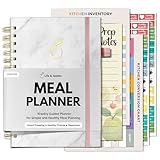 Life & Apples Meal Planner with Grocery List – Undated Weekly Menu & Meal Prep Notebook for Women & Men, Healthy Eating & Weight Loss Planner, 52-Week Spiral Bound Journal, Marble