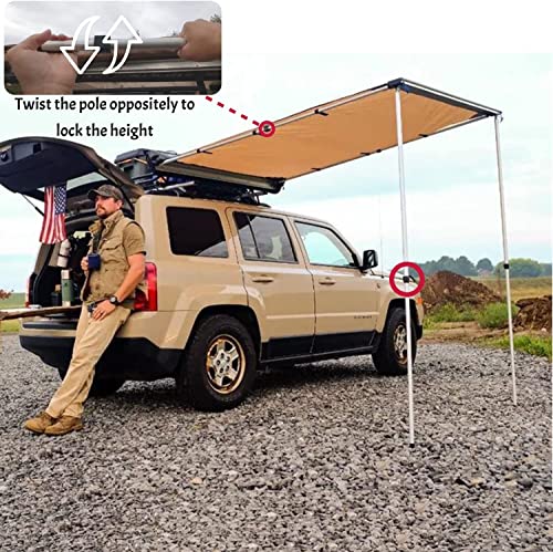 Danchel Outdoor Car Awning Camping Rooftop Tent Retractable, Waterproof Vehicle Roof Rack Awning Overland Shelter Canopy For Suv/Van/Campers/Trucks Khaki 8.2X9.8Ft #TOP4