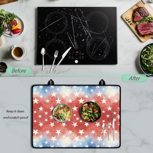 Image of Poceacles Independence Day 4th of July Electric Stove Top Cover Glass Stove Top Heat Resistant Oil Resistant Cooktop Protector Cover for Kitchen Decor, American Flag Tie-dye Star