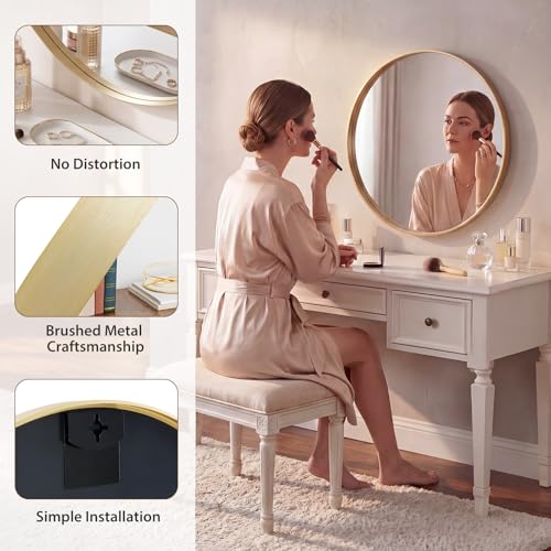 Image of Sweetcrispy Bathroom Round Mirror for Over Sink, 20 Inch Wall Circle Mirror with Matte Metal Frame, Modern Wall Mount Vanity Mirrors for Home Decor, Living Room, Bedroom, Gold