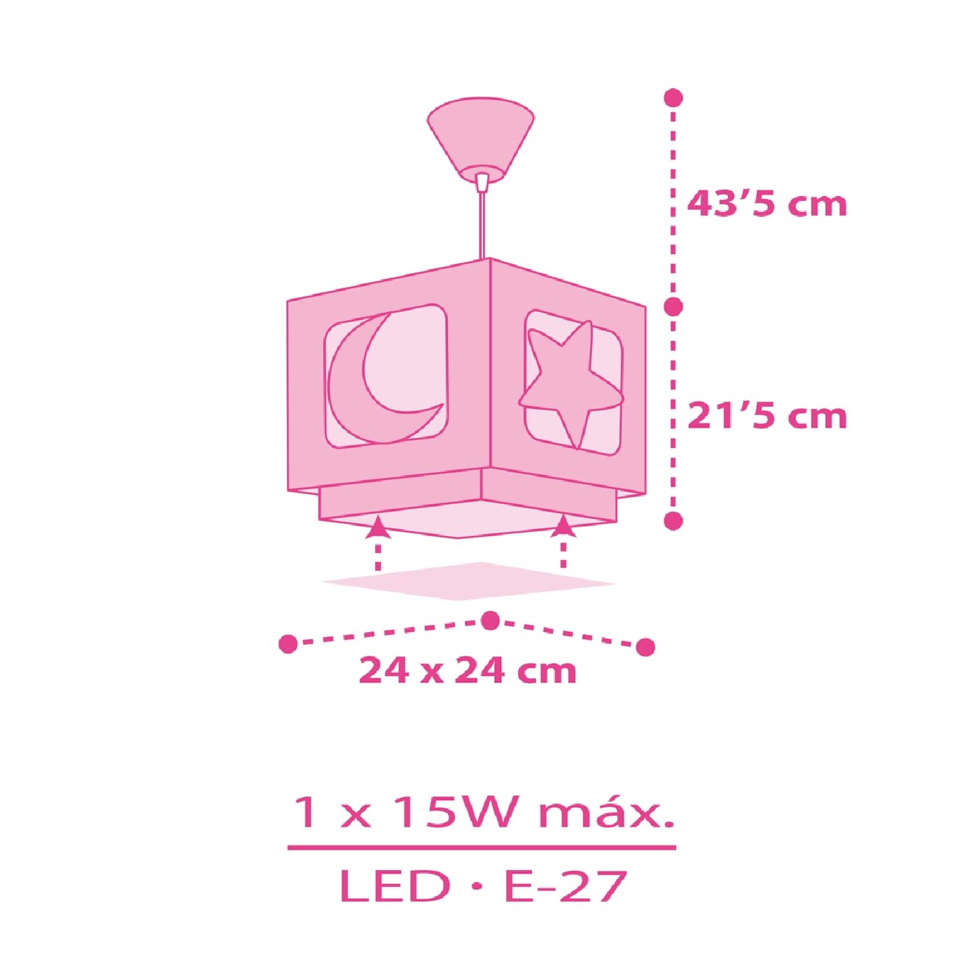 Dalber Lustre Chambre Lampe Suspension Plafonnier Pour Enfants, Moonlight lune et étoiles Rose, 63232MS, E27