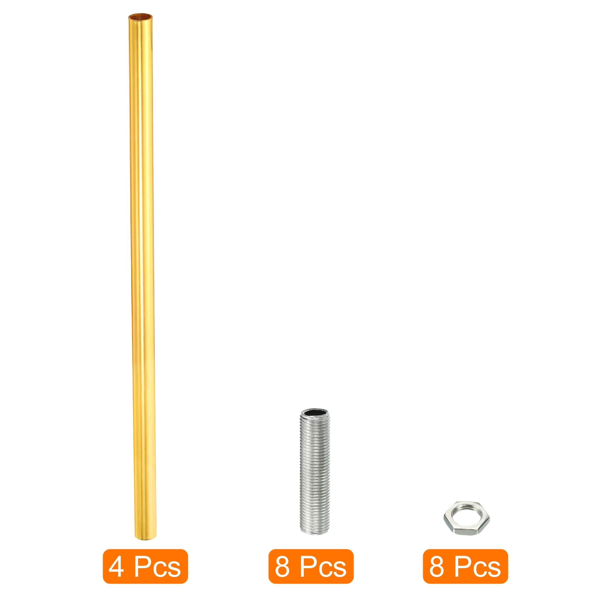 sourcing map Rosca Extensión Varilla Kit, M10 Rosca 11.8" Acoplamiento Tuerca Redondo Manguito Conector con Roscada Tubería Hexagonal Tuerca, Electroforesis Oro 4 Juego