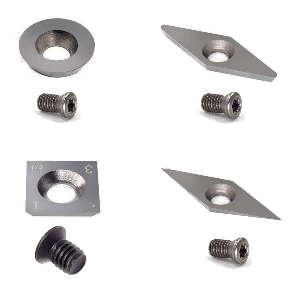 DW-5 Carbide Inserts Cutters Tipped Set Replacement 4pcs Fits for Dirtech DW-5 Carbide Tipped Woodturning Tools Set, With Screws and T15 Star Screwdriver