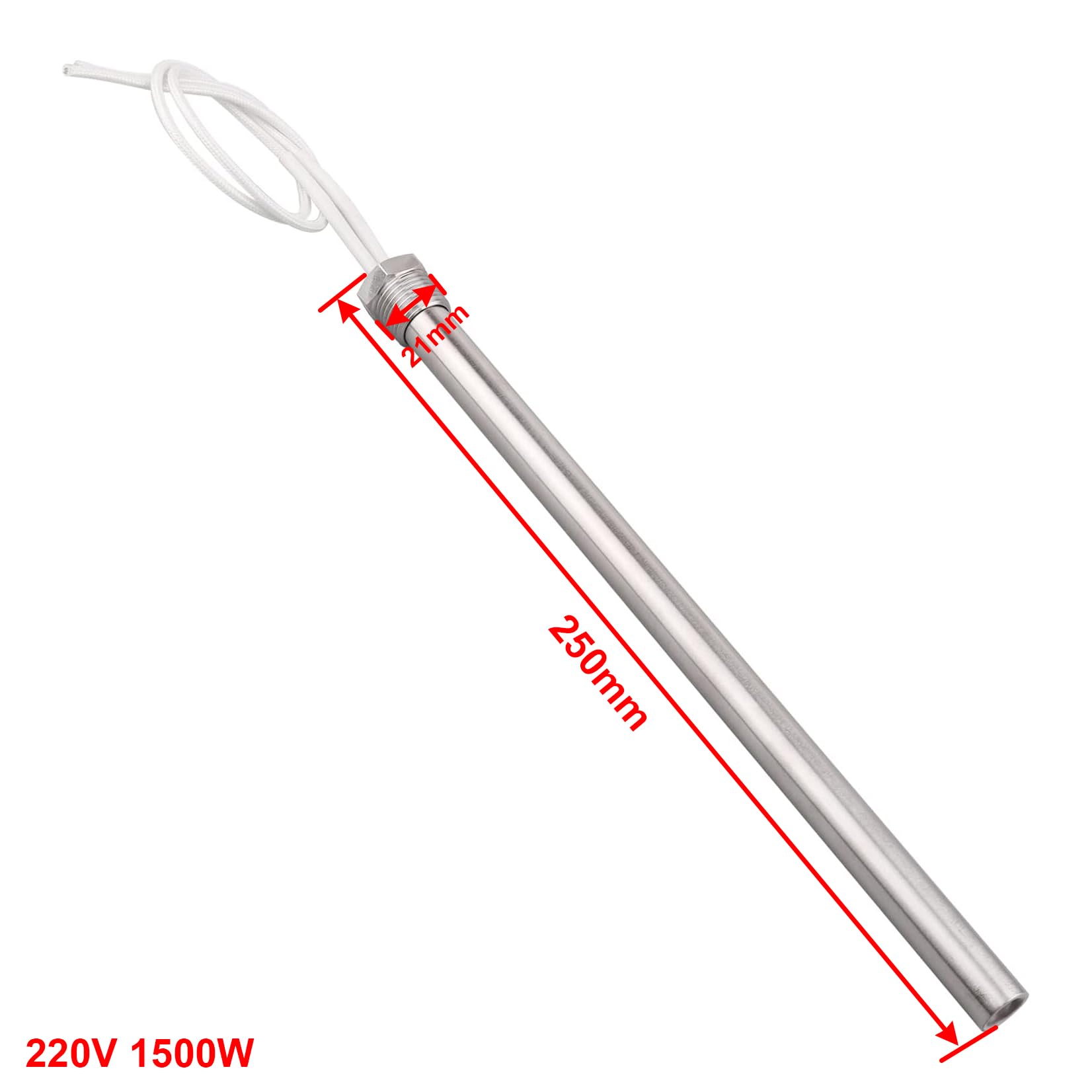 AIICIOO Élément chauffant à cartouche en acier inoxydable bride 1/2" DN15 21 mm AC 220 V 1500 W