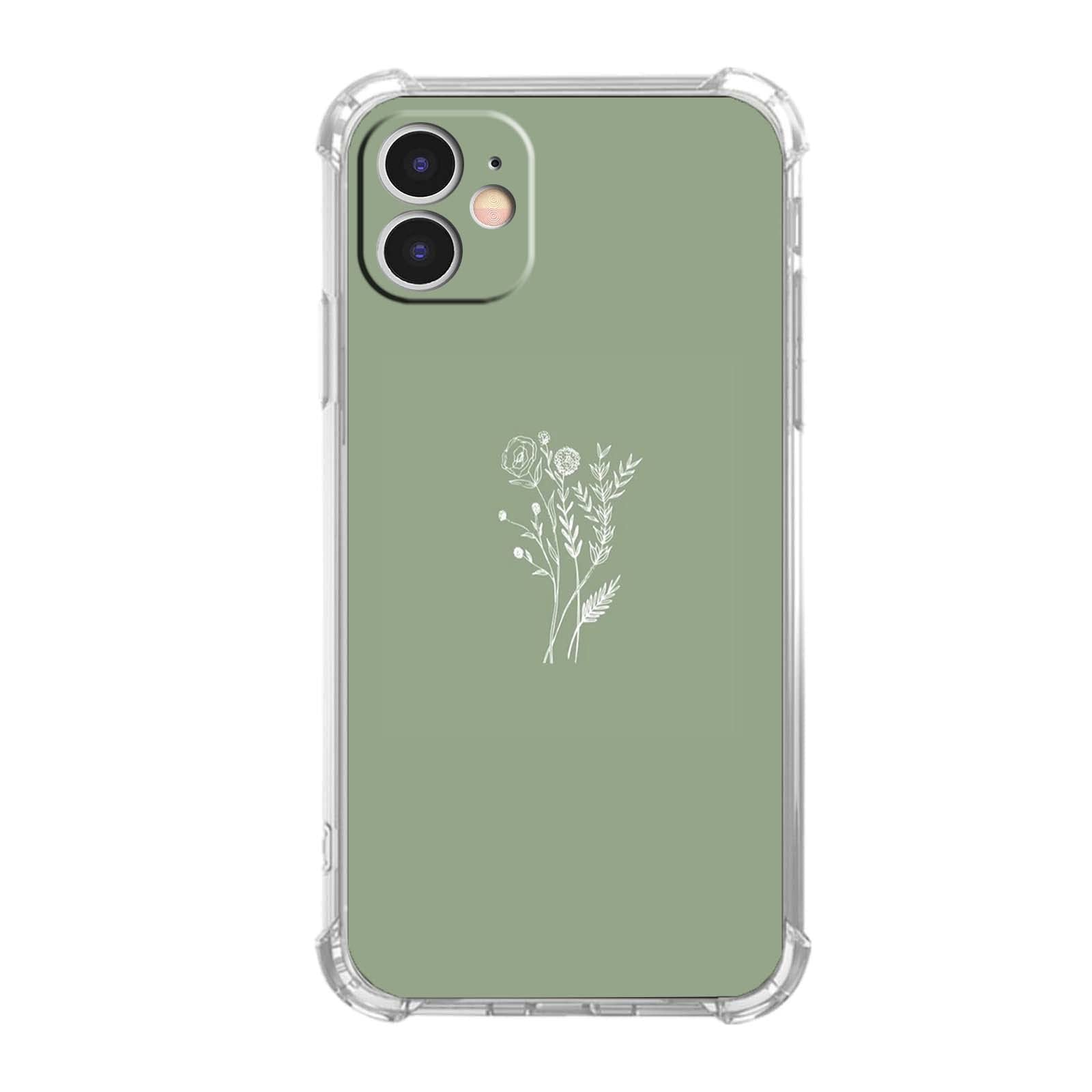 Nsyosio Green Flower Case Compatible with iPhone 11,Aesthetic Minimalist Botanical Pattern,Unique Trendy TPU Bumper Case for iPhone 11