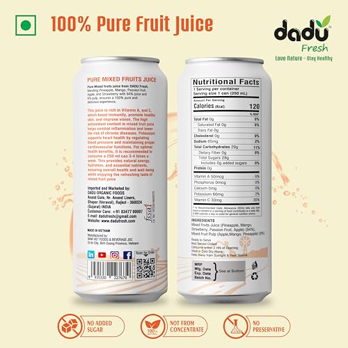 Image of Dadu Juice Combo Pack | Natural, Not from Concentrate, No Added Sugar, No Artificial Flavors or Preservatives | Passion Fruit, Mixed Fruit, Lychee, Soursop | 4 Cans x 250ml