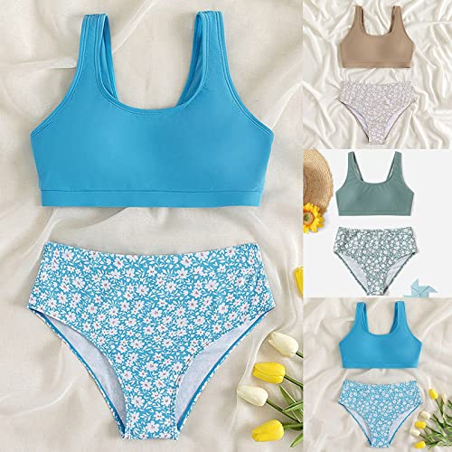 Cute Swimsuits for Teen Girl Tankini Bathing Suit 2 Piece Swimsuit Sport Floral Print High Waist Bikini Set Swimwear3