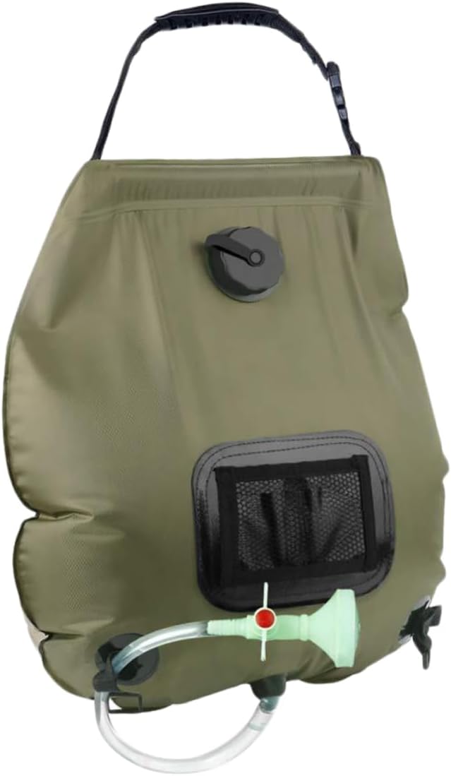 Mikikit Solar Shower Bag for Camping and Hiking Shower Nozzle Portable Outdoor Water Storage Olive Green for Traveling Beach and Picnics