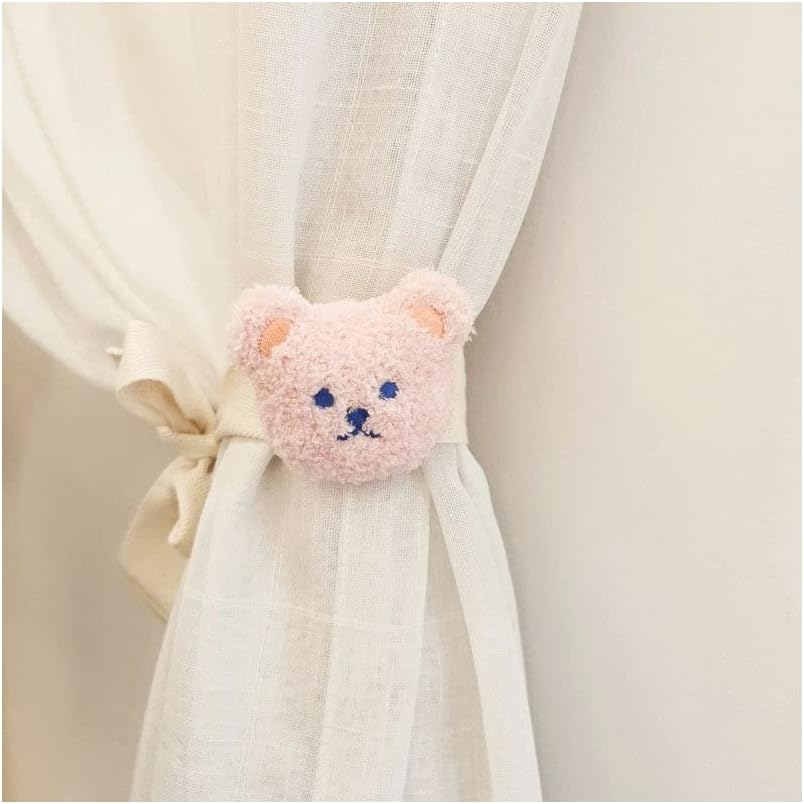 2 Pack Curtain Tiebacks, Plush Bear Decorative Rope Curtain Ties, Curtain Holder Holdbacks, Window Treatment (Pink)