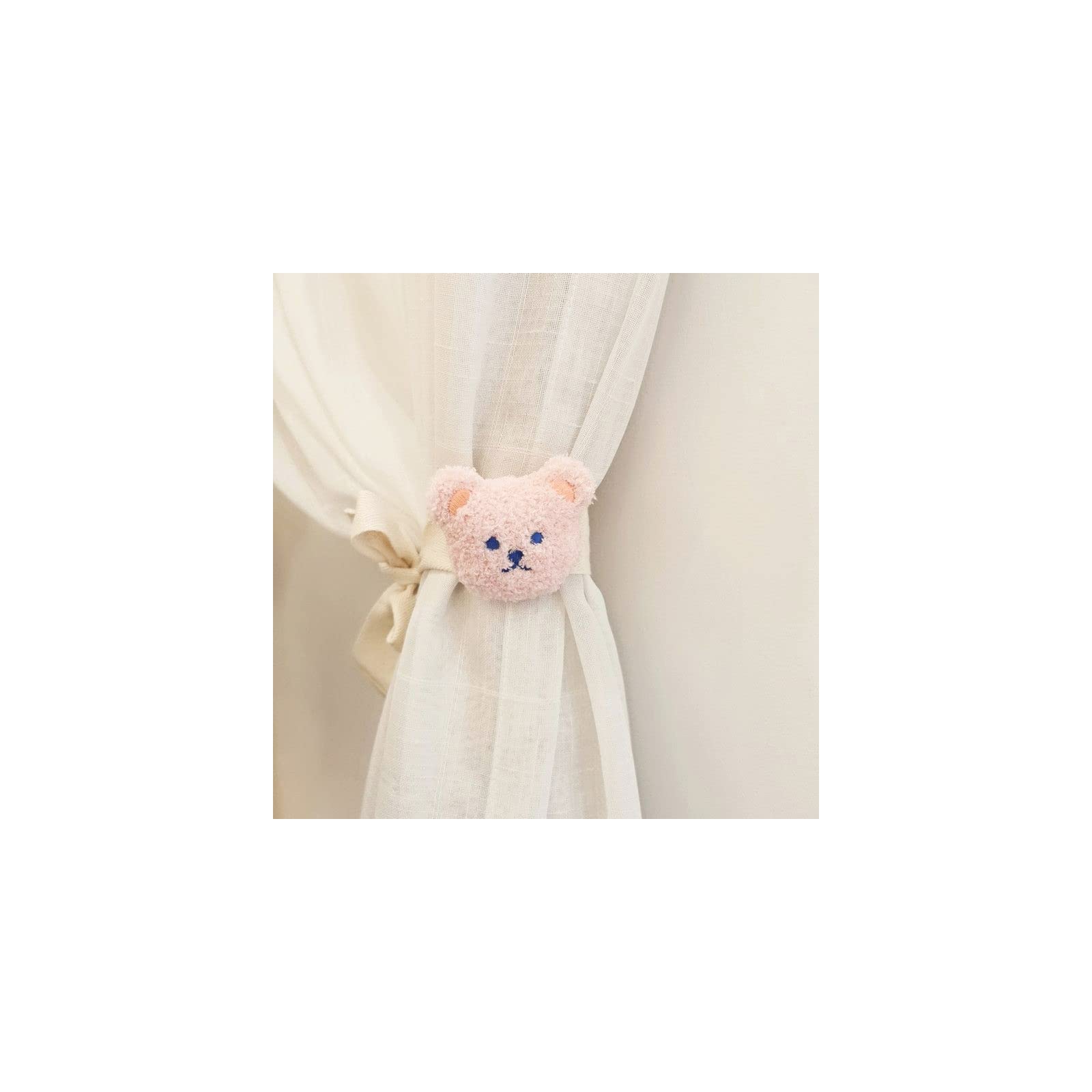 2 Pack Curtain Tiebacks, Plush Bear Decorative Rope Curtain Ties, Curtain Holder Holdbacks, Window Treatment (Pink)