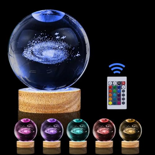 Image of 3D Galaxy Crystal Ball Night Light with Remote Upgraded 3.15 Inch Galaxy Planets Glass Ball Lamps with 16 Color LED Wooden Base for Birthday, Astronomy Space Universe Gifts for Boys Girls