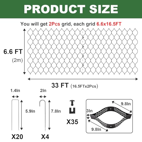 Image of Gravel Grid 3'' Depth with Metal Stakes, 6.6x33 FT Geogrid for Gravel Driveway 2200 lbs per Sq FT Erosion Control Ground Grid Gravel Stabilizer Grid for Driveway, Parking Lot, Slope, Walkway, Patio