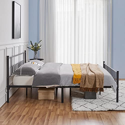 Topeakmart California King Size Metal Bed Frame, Platform Bed Frame With Headboard And Footboard/No Box Spring Needed/Steel Slat Support/Under Bed Storage/Black #TOP5