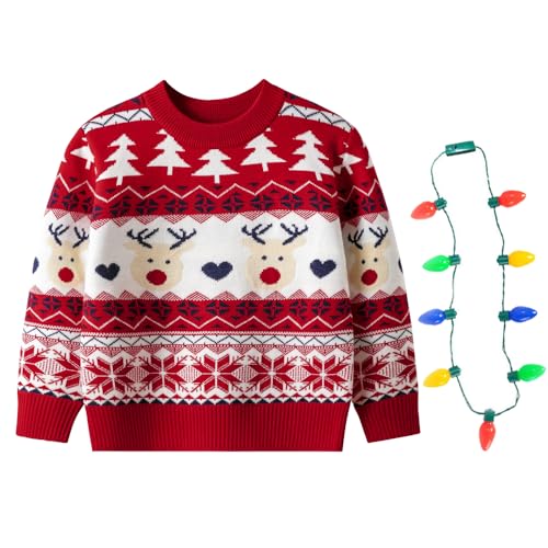Image of Light Up Ugly Christmas Sweater Kids Girls Boys Snowman Reindeer Xmas Holiday LED Pullover Sweater 2-9 Yeas Old