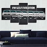 GIRDSSC Leinwanddrucke Kreatives Geschenk 5 Stück Leinwand Bilder Moderne Wandbilder XXL Wohnzimmer Wohnkultur Vw Golf Evolution Malerei Kunstwerk 150X80 cm
