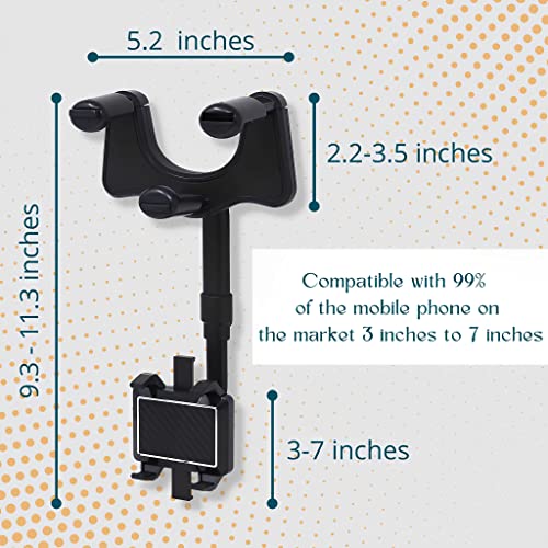 Jawasto 360° Rear View Mirror Phone Holder For Car - Rotatable & Retractable Car Phone Holder Mount & Handsfree Phone Cradle - Easy To Install Adjustable Universal Phone Holder For All Smartphones #TOP1
