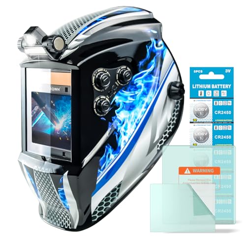 Image of TRQWH Large View Auto Darkening Welding Helmet with Light True Color Solar Powered Welding Hood with 4 Arc Sensor Adjustable Wide Shade Range 4~5-8/9-13 Welder Mask for TIG MIG ARC Weld