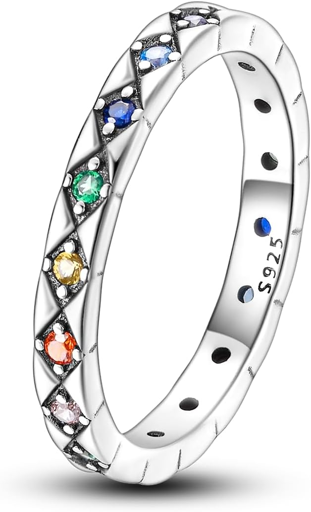 Parmuz 925 Sterling Silver Rings for Woman Dainty Stackable CZ Star Moon Cross Eternity Engagement Bands Ring for Her