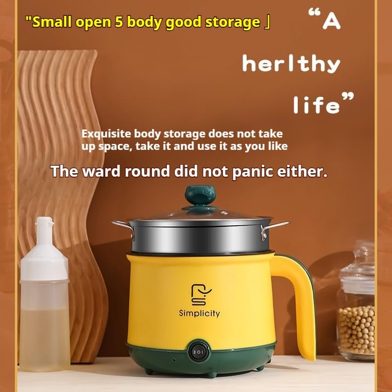 Miniatura 9 de Mini olla eléctrica con vaporizador, olla caliente antiadherente de 1.8L, cocina de ramen portátil, olla de cocción pequeña con control de potencia