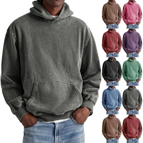 Oversized Hoodies for Men Fleece Washed Vintage Hoodie Comfy Y2k Hooded Fleece Sweatshirt with Pockets Work Cool Hoodies